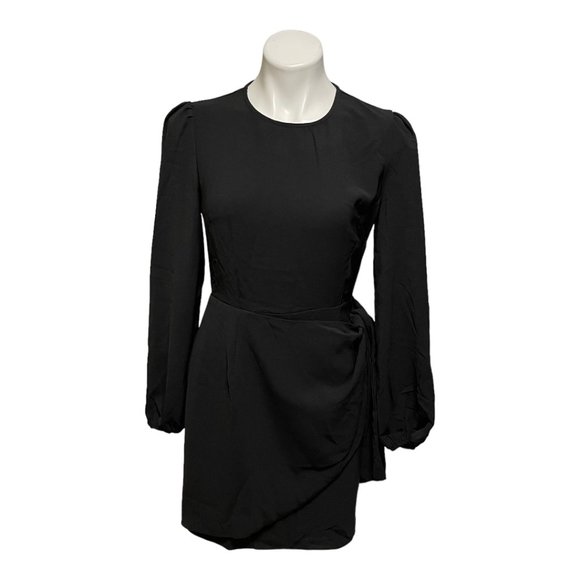 Lulu's Small Believe It Or Not Small Black Long Sleeve Tie Front Skater Dress … - Picture 4 of 9
